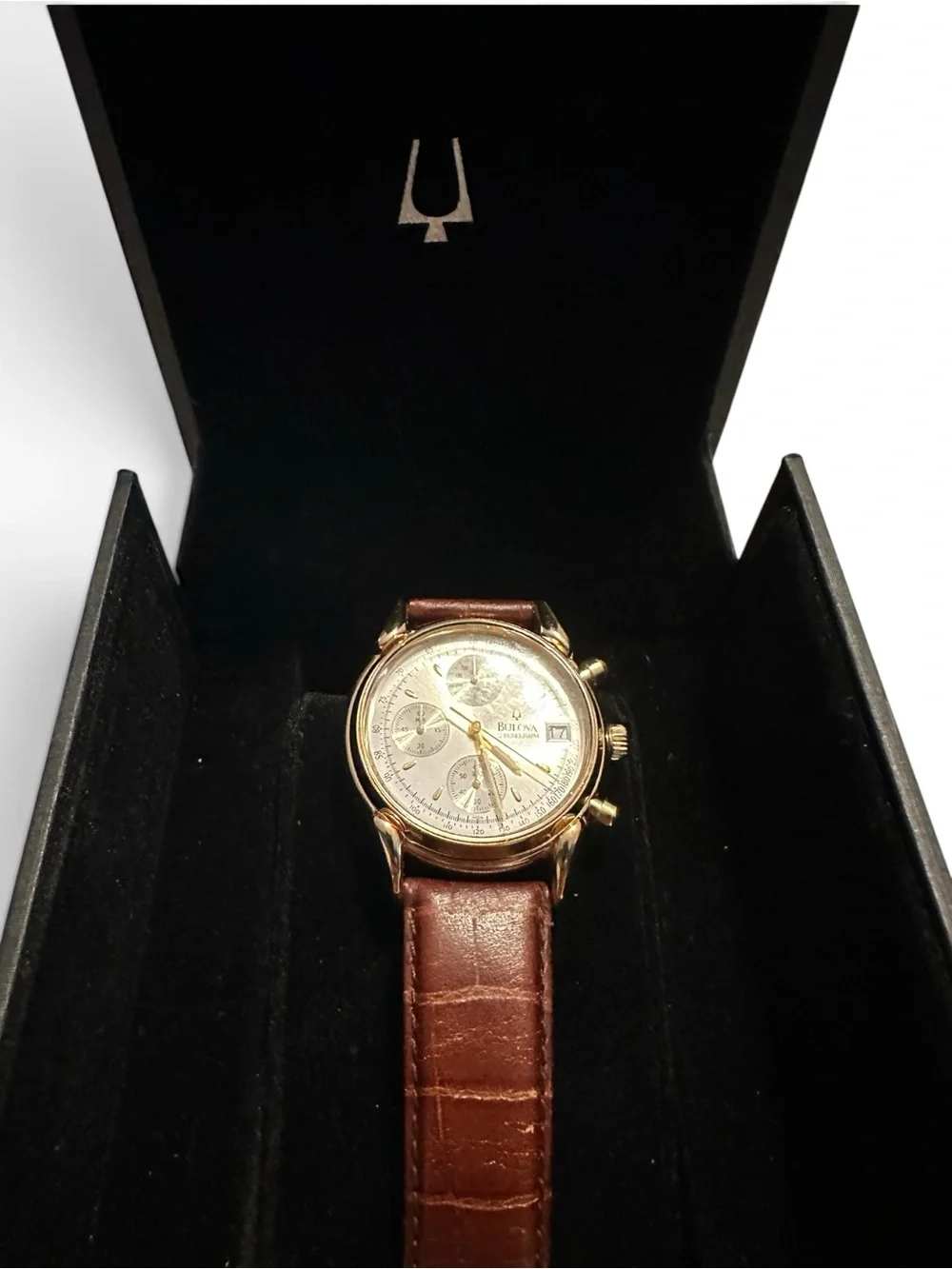 Vintage Bulova BVC302 46121 Gold Plated Chronograph Watch w/ Box